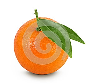 Orange fruit with leaves isolated on white background with full depth of field