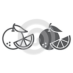 Orange fruit line and glyph icon, fruit