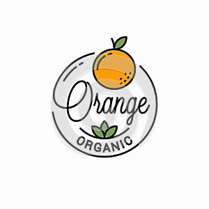 Orange fruit logo. Round linear logo of orange