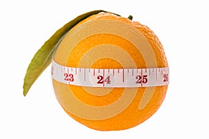 Orange fruit and measuring tape