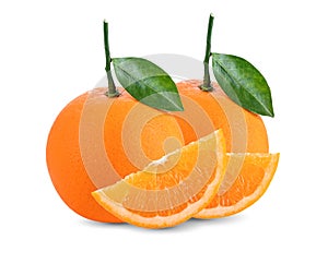 Orange fruit with orange leaves isolate on white background