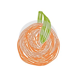 Orange fruit sketch. Color vector illustration. Pen or marker doodle drawing