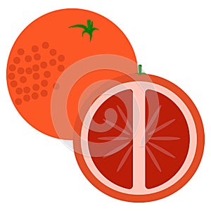 Orange fruit with sliced flesh icon, vector illustration