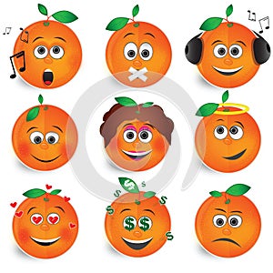 Orange fruit smile vector set 2