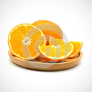 Orange,fruit Sour taste in wood plate on a white background