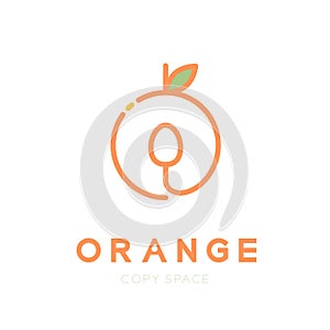 Orange fruit with spoon logo icon outline stroke set design illustration