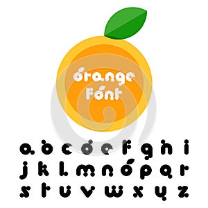 Orange fruit stylized font. Latin decorative alphabet. Vector lo