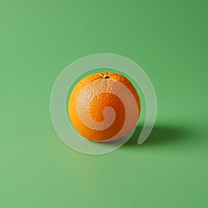 Orange fruit with a textured surface on a plain green background. The orange is