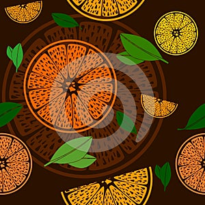 Orange Fruit Vector Illustration With Dark Background Seamless Pattern