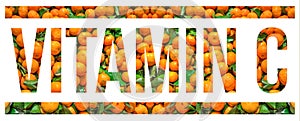 Orange fruit on Vitamin-c text isolated white background