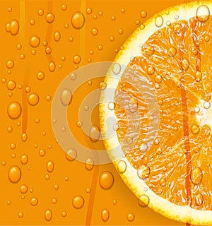 Orange fruit with water drops background.