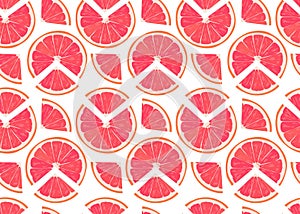 Orange fruits slice and piece seamless pattern on white background. Grapefruit citrus fruit vector