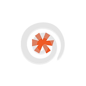 Orange funny lopsided asterisk footnote icon. Asterisk sign. Flat icon of asterisk isolated on white background