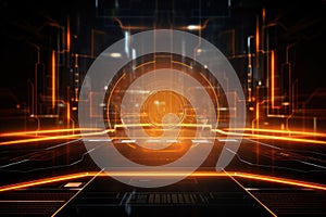 Orange Futuristic Cyber Technology Interface. Generative AI