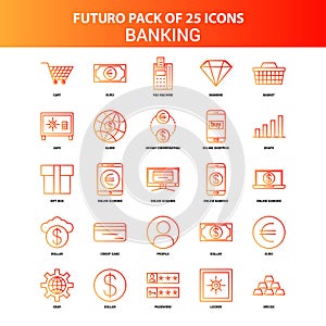 Orange Futuro 25 Banking Icon Set