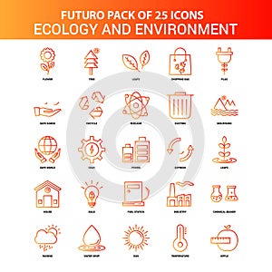 Orange Futuro 25 Ecology and Enviroment Icon Set