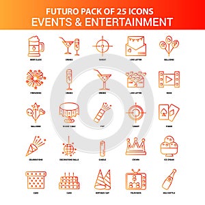 Orange Futuro 25 Events and Entertainment Icon Set