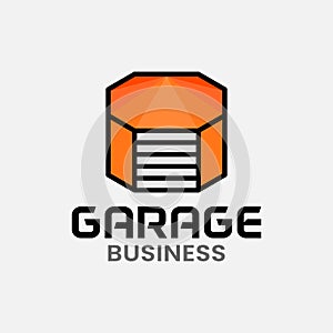 Orange Garage in Octagon Shape Logo Design Template