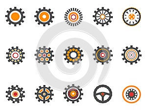 Orange gear and cog icons