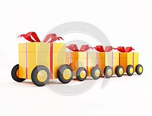 Orange gift box convoy on wheels