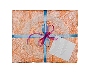 The orange gift which is elegantly packed