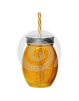 Orange glass Mason jar tumbler on a white surface