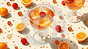 An orange glass with whiskey and red vermouth.