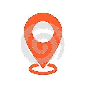 Orange global gps navigation locate icon. Map pin symbol. Location sign photo
