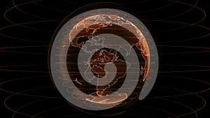 Orange global network, illustration earth map particle