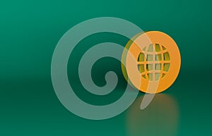 Orange Global technology or social network icon isolated on green background. Minimalism concept. 3D render illustration