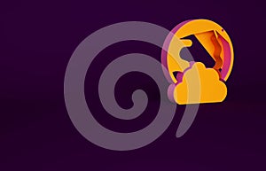 Orange Global technology or social network icon isolated on purple background. Minimalism concept. 3d illustration 3D