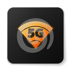 Orange glowing neon 5G new wireless internet wifi connection icon isolated on white background. Global network high