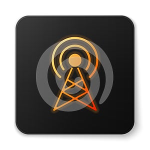 Orange glowing neon Antenna icon isolated on white background. Radio antenna wireless. Technology and network signal