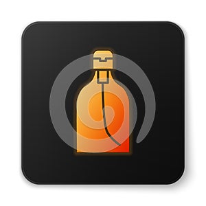 Orange glowing neon Bottle of liquid antibacterial soap with dispenser icon isolated on white background. Disinfection