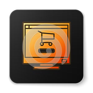 Orange glowing neon Shopping cart on screen computer icon isolated on white background. Concept e-commerce, e-business