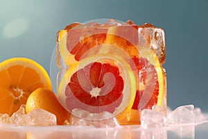 Orange and grapefruit fruit ice, refreshing fruity icecream, AI Generated