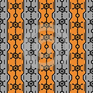 Orange and gray abstract tech seamless pattern