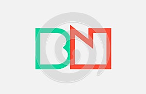 orange green alphabet letter logo combination bn b n design photo