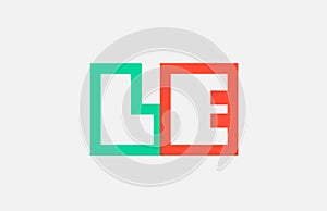 orange green alphabet letter logo combination le l e design