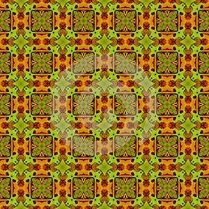 Orange green checked allover seamless pattern. Han