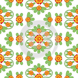 Orange and Green Floral Folk Vector Pattern