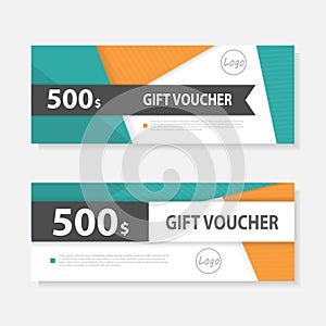 Orange green Gift voucher template with colorful pattern,cute gift voucher certificate coupon design template photo
