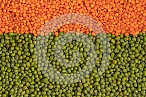 Orange and green lentils full background