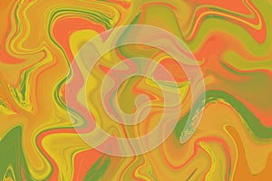 Orange green liquid paint abstraction. Marbled texture for autumn seasonal graphic design