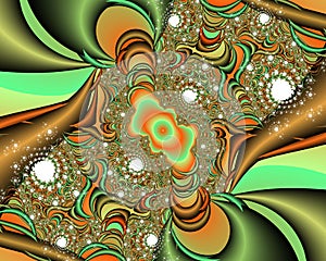 Orange green phosphorescent fractal abstract background, flowery texture photo