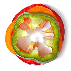 Orange green and red pepper slices