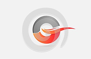 orange grey O alphabet letter logo icon for business and company with swoosh design