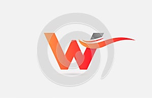 orange grey W alphabet letter logo icon for business and company with swoosh design