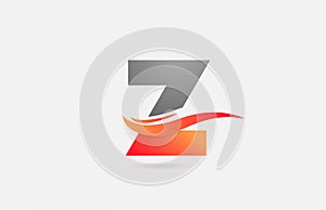 orange grey Z alphabet letter logo icon for business and company with swoosh design