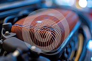 Close-up of Car Engine Cooling System Radiator Fins photo